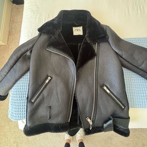 Zara Black Sherpa Leather Jacket